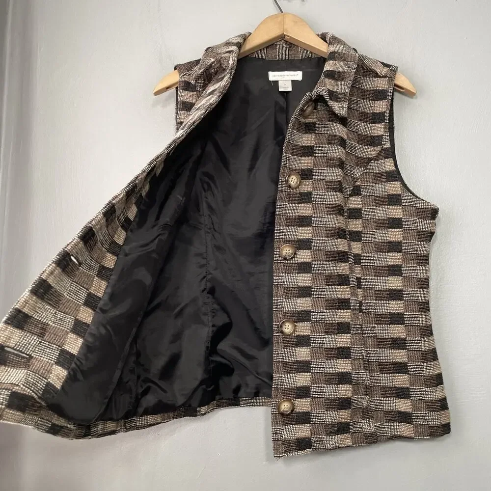 Christopher & Banks Vest Size Medium Tapestry Button Up Dark Academia Geometric